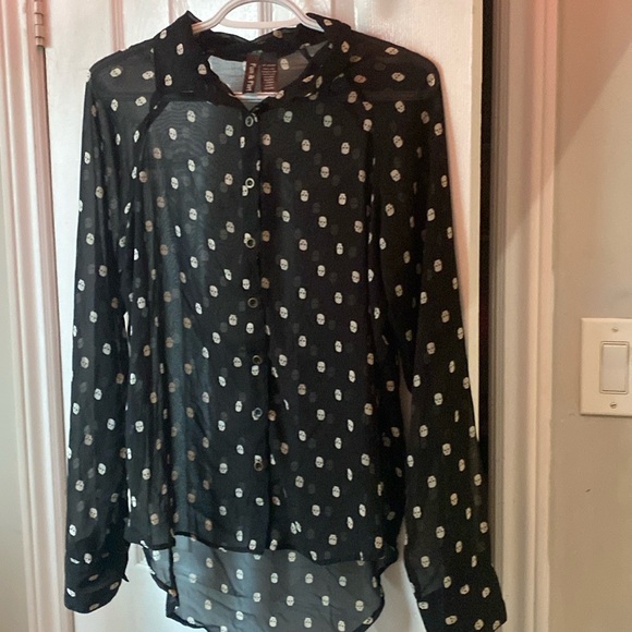 Skull Print Chiffon Button Down Shirt - Picture 2 of 4